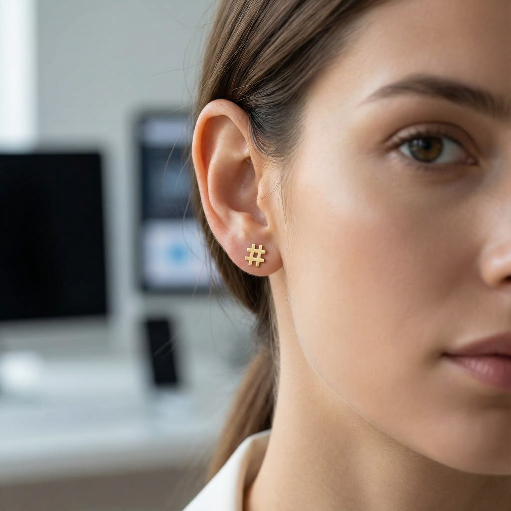 Hashtag Figürlü 925 Ayar Gümüş Küpe